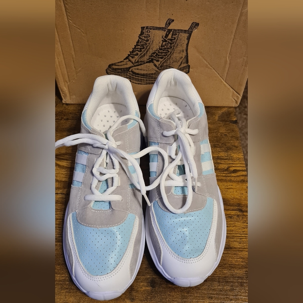 Lightweight Athletic Sneakers in Light Blue and Gray.